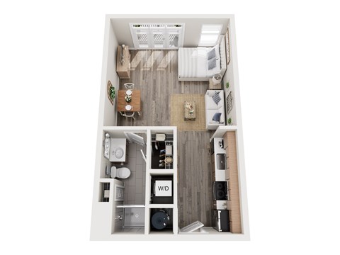 Floor plan for studio, 1 bath, 594 sqft